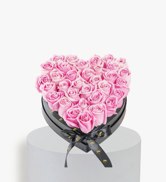 Pink Roses in Heart Box