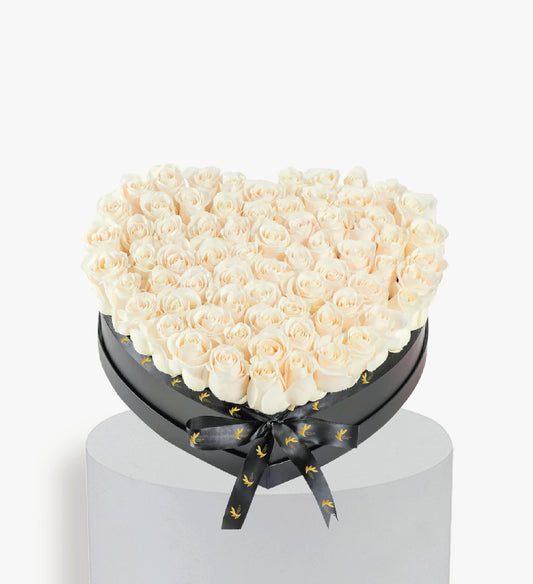 White Roses in Big Heart Box