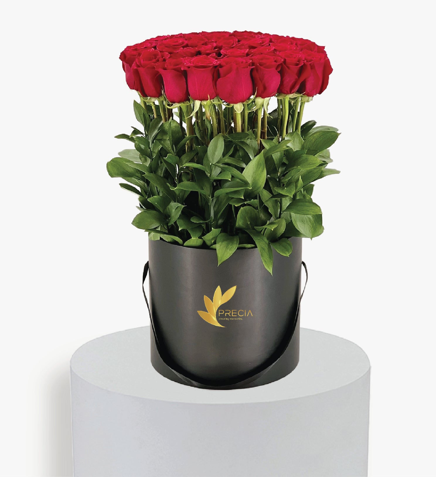 Standing Red Roses in Round Box