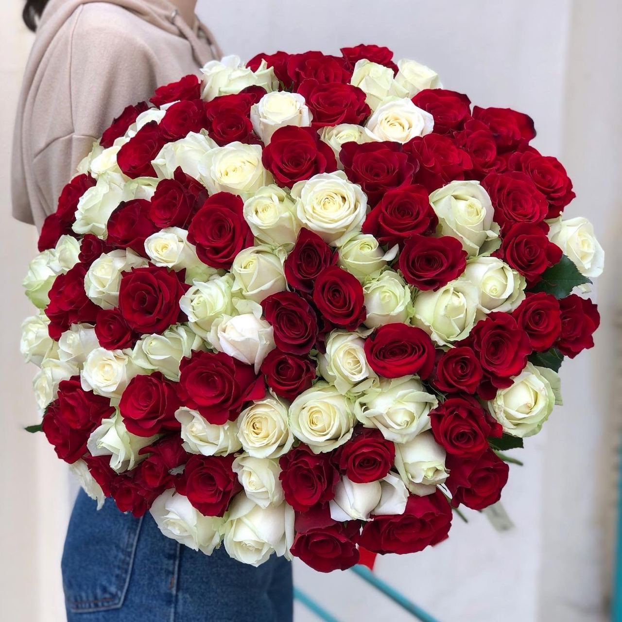 101 White & Red Rose Bouquet