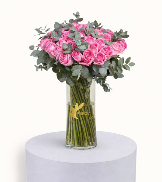 51 Pink Roses In Vase
