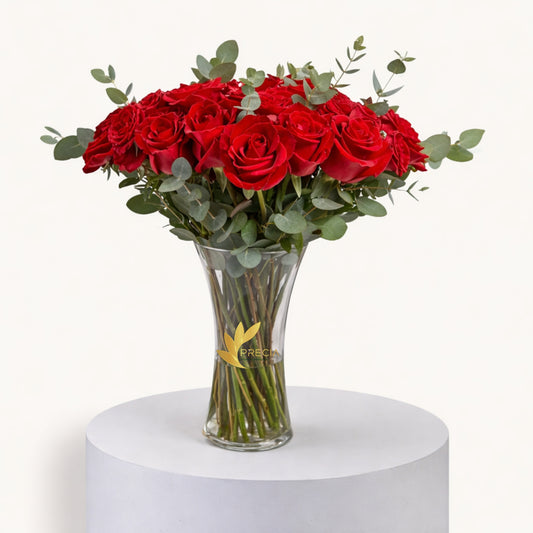 25 Red Roses In Vase