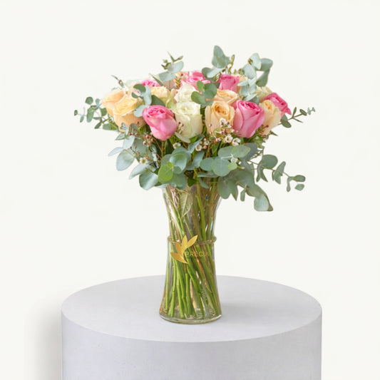 Pastel Roses In Vase